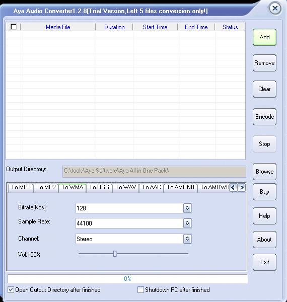 Aya All to MP3/WMA/AAC/M4A Audio Converter screenshot