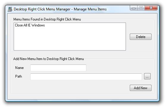 Desktop Right Click Menu Manager screenshot